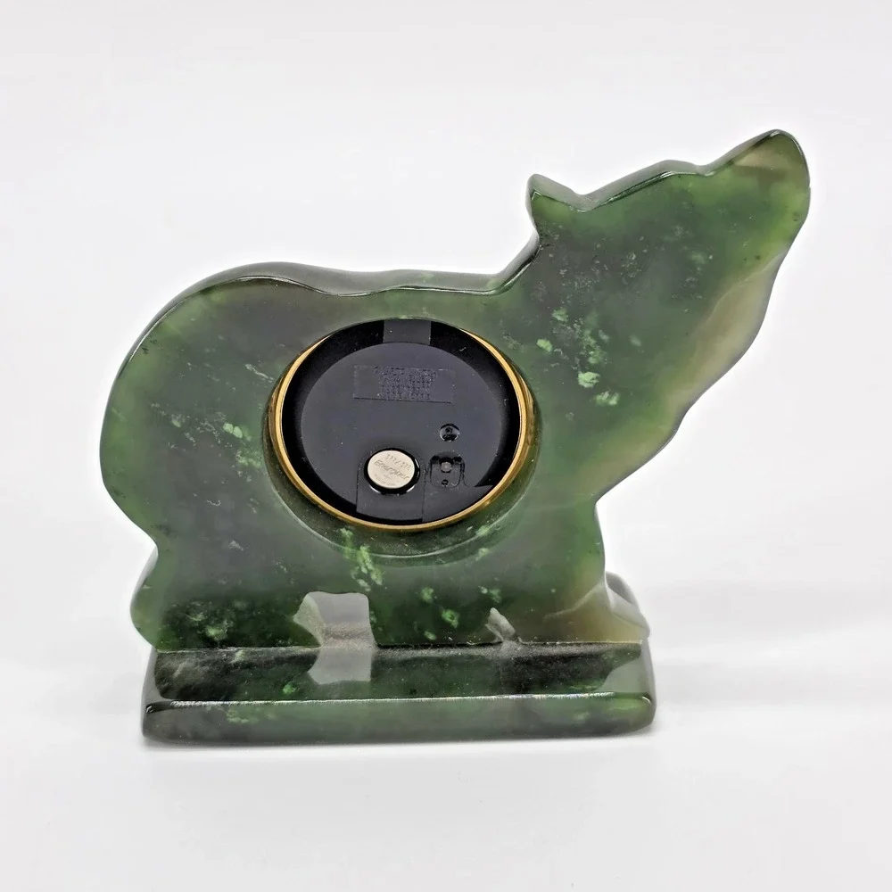 British Columbia Canadian‎ Jade Bear Clock Hand Carved BC Nephrite Green Stone